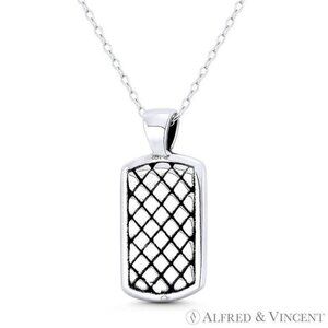 Criss-Cross Design Dogtag Pendant in Oxidized .925 Sterling Silver